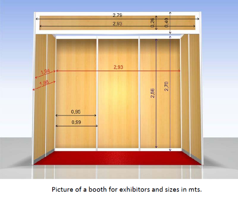Picture of a booth for exhibitors and sizes (in meters)